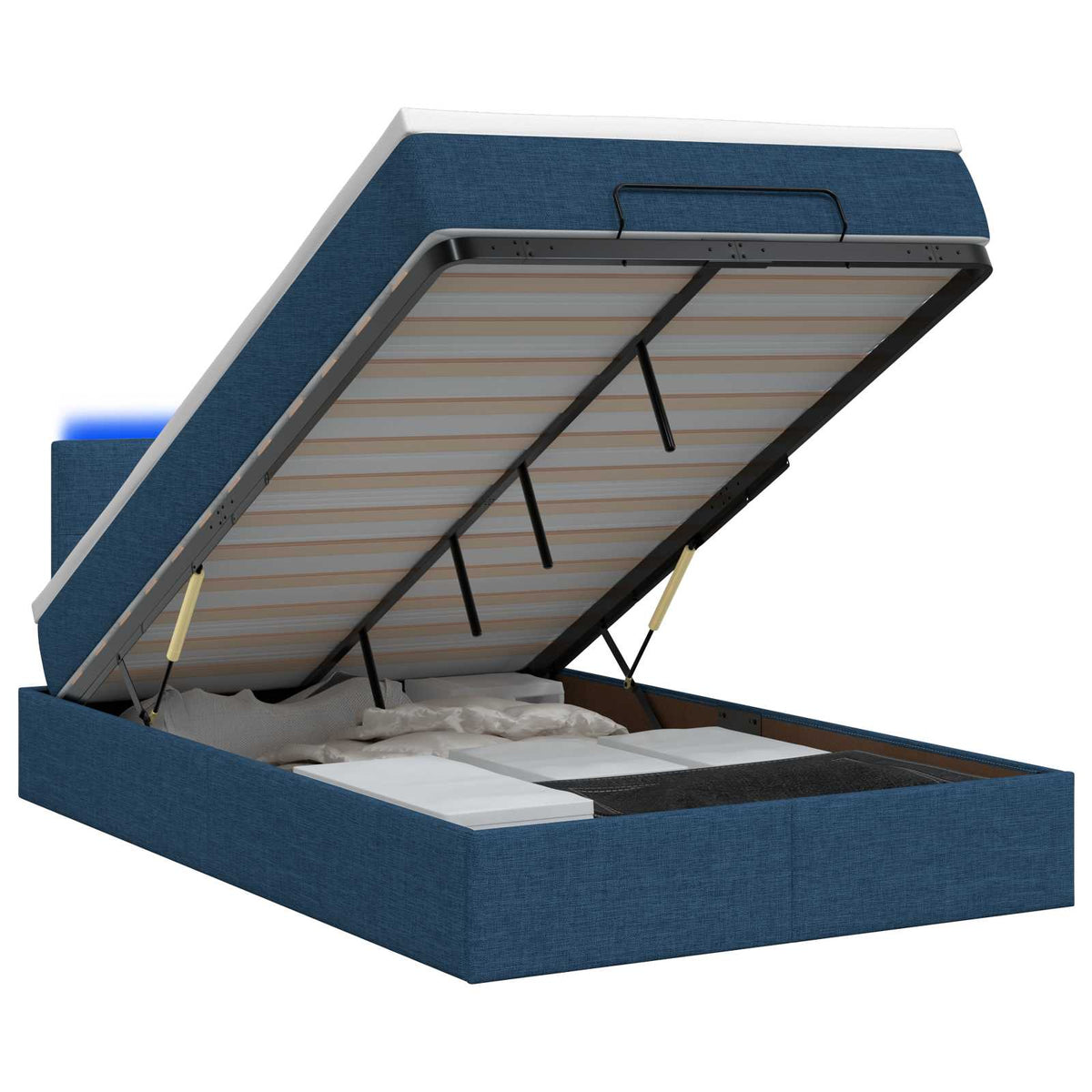 Lit coffre avec matelas et LED Bleu 120 x 190 cm Tissu