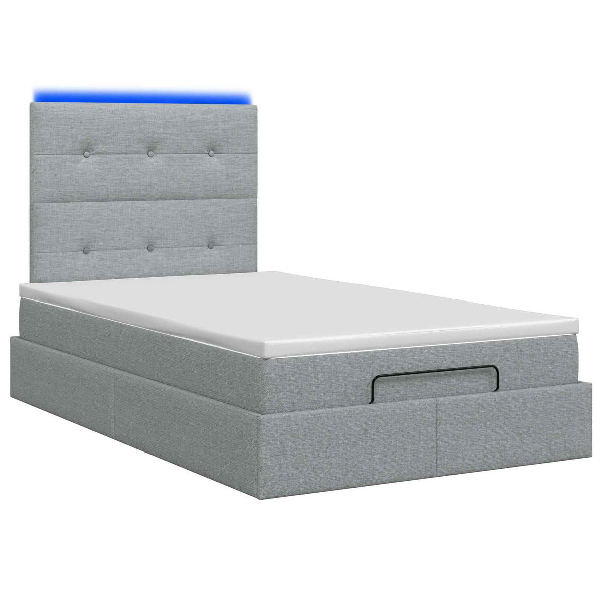 Lit coffre avec matelas et LED Gris clair 120 x 200 cm Tissu