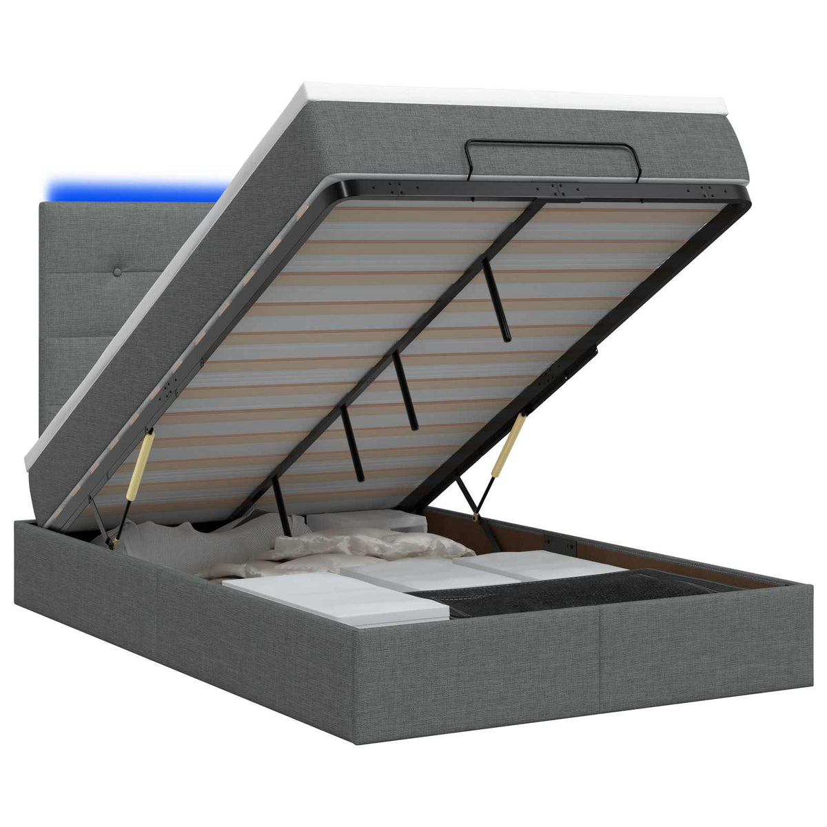 Lit coffre avec matelas et LED Gris foncé 120 x 200 cm Tissu