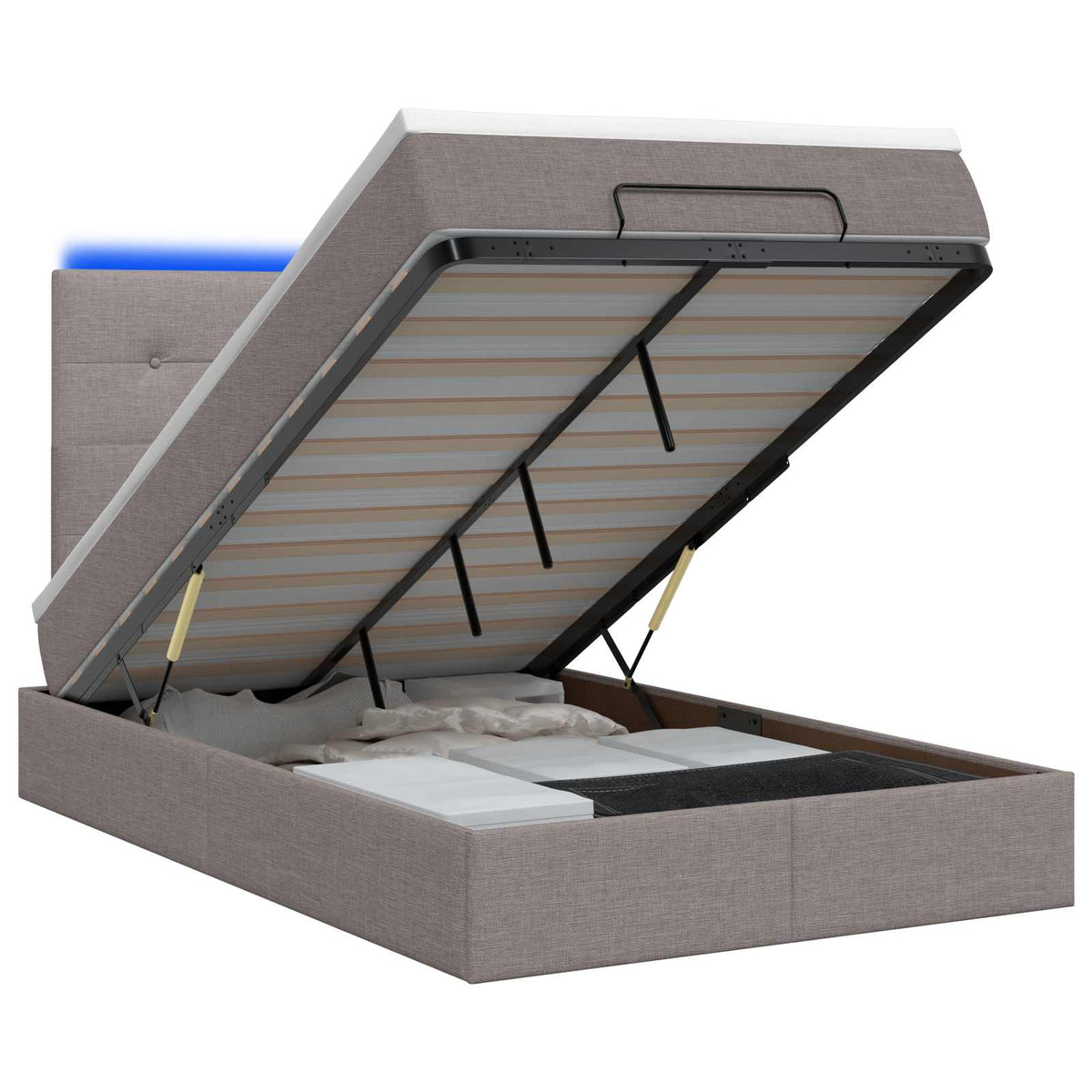 Lit coffre avec matelas et LED Taupe 120 x 200 cm Tissu