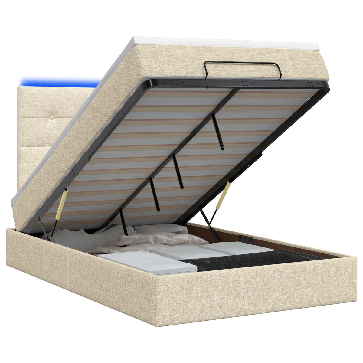 Lit coffre avec matelas et LED Crème 120 x 200 cm Tissu