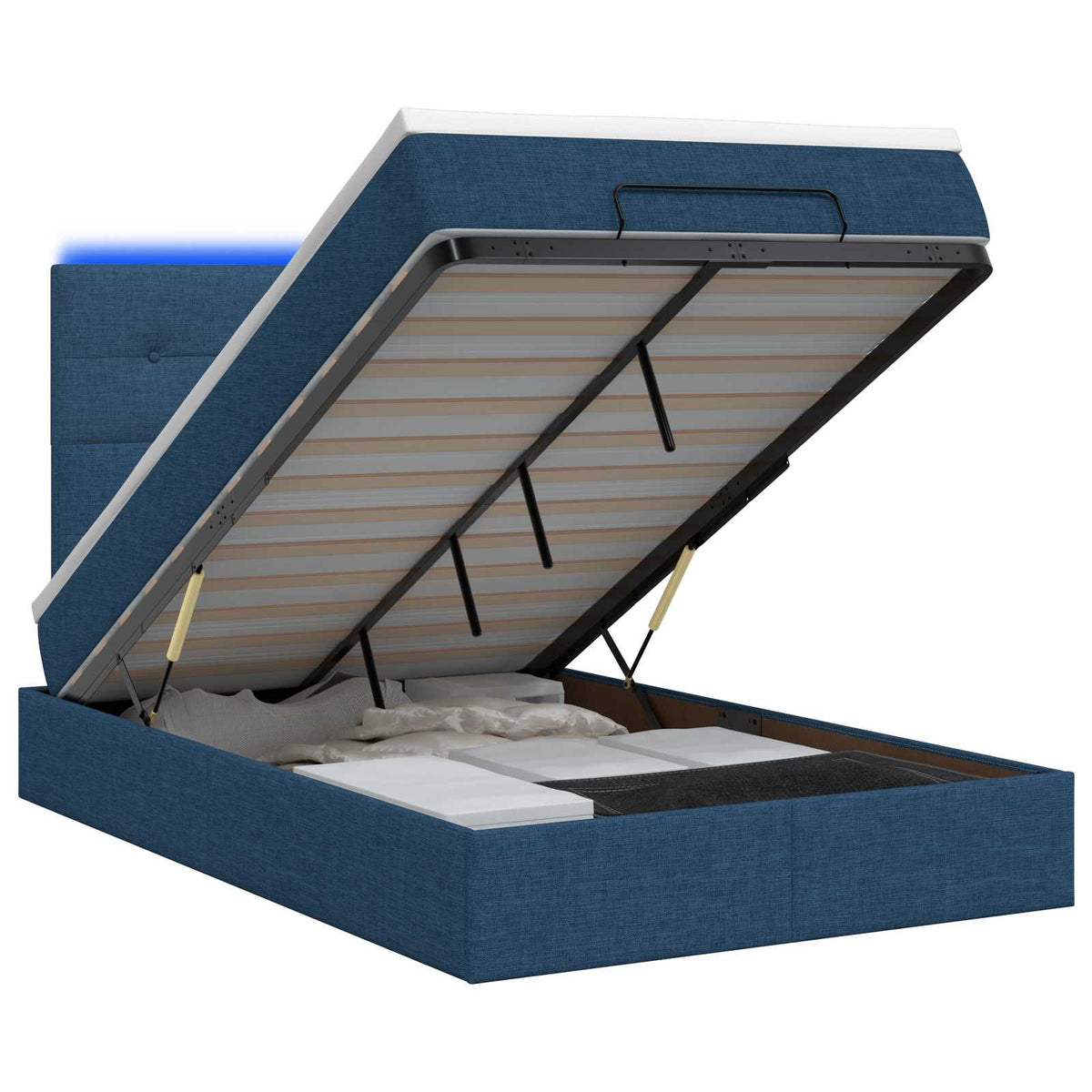 Lit coffre avec matelas et LED Bleu 120 x 200 cm Tissu