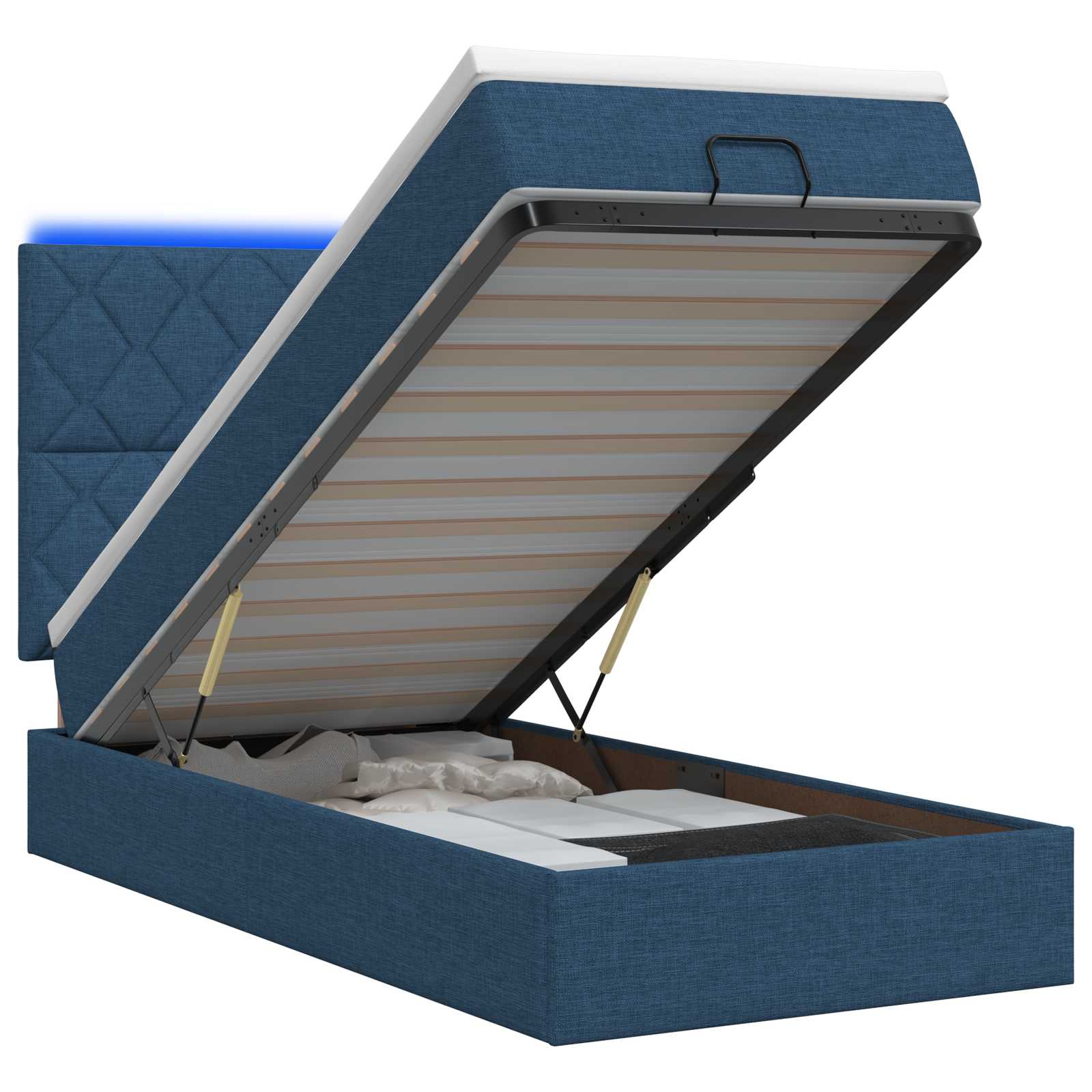 Lit coffre avec matelas et LED Bleu 100 x 200 cm Tissu - XIOS