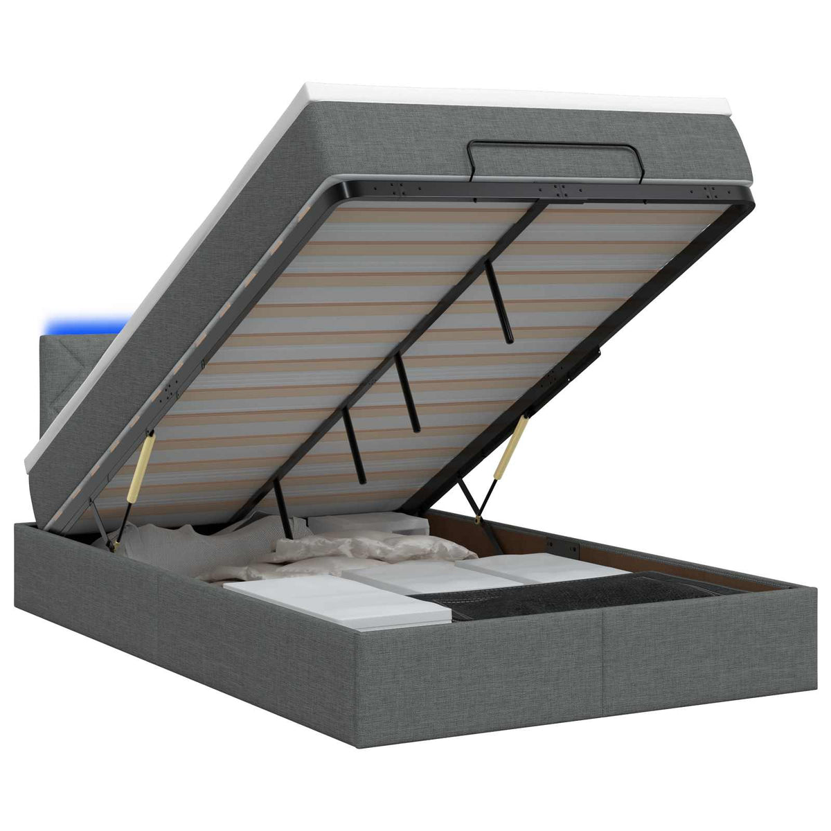 Lit coffre avec matelas et LED Gris foncé 120 x 190 cm Tissu