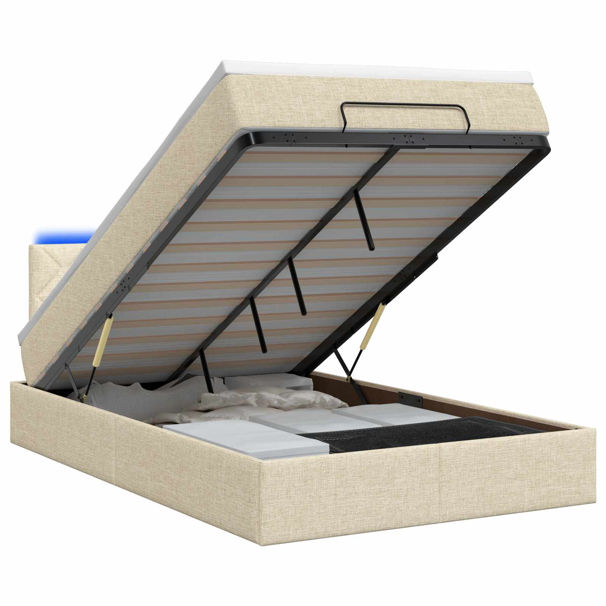 Lit coffre avec matelas et LED Crème 120 x 190 cm Tissu