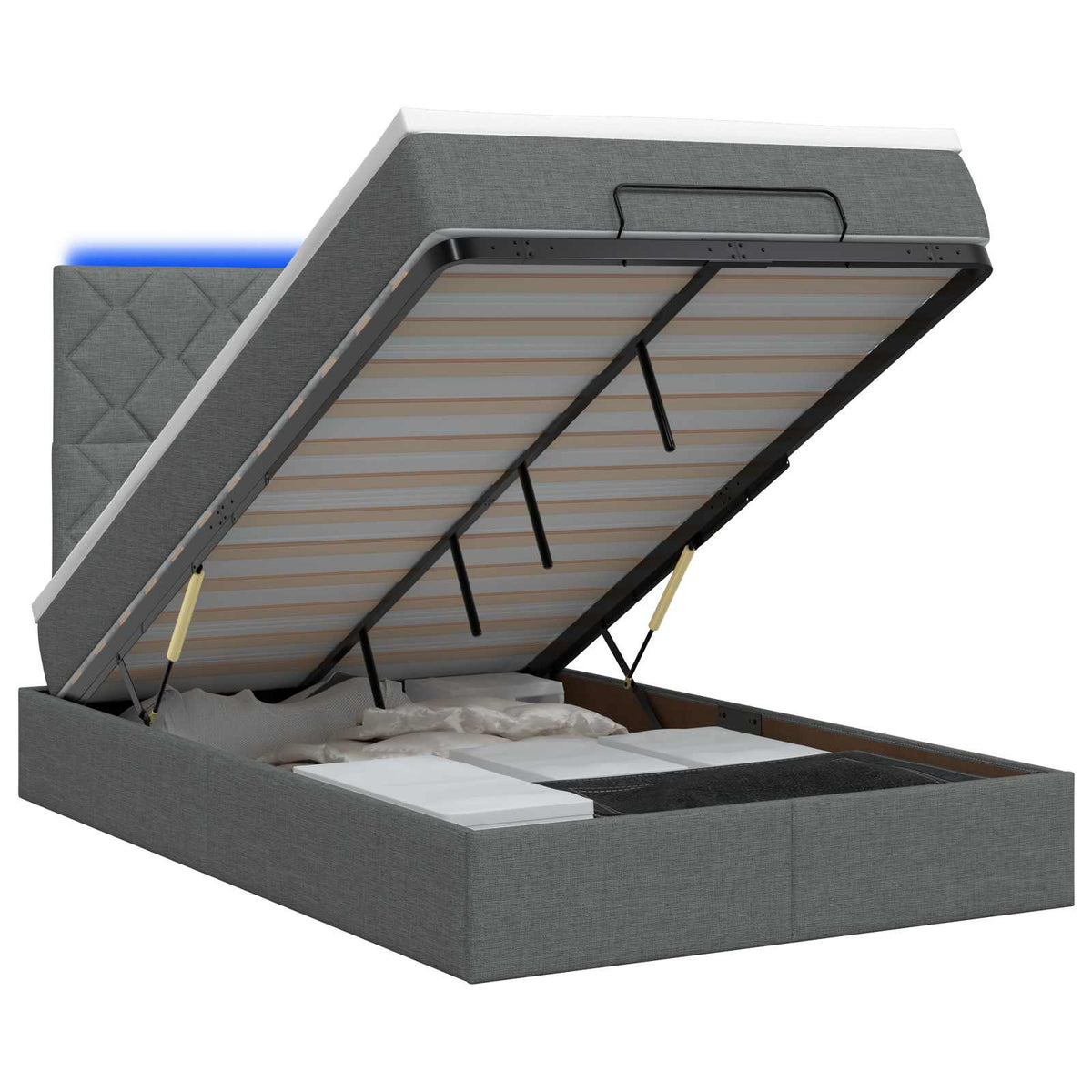 Lit coffre avec matelas et LED Gris foncé 120 x 200 cm Tissu