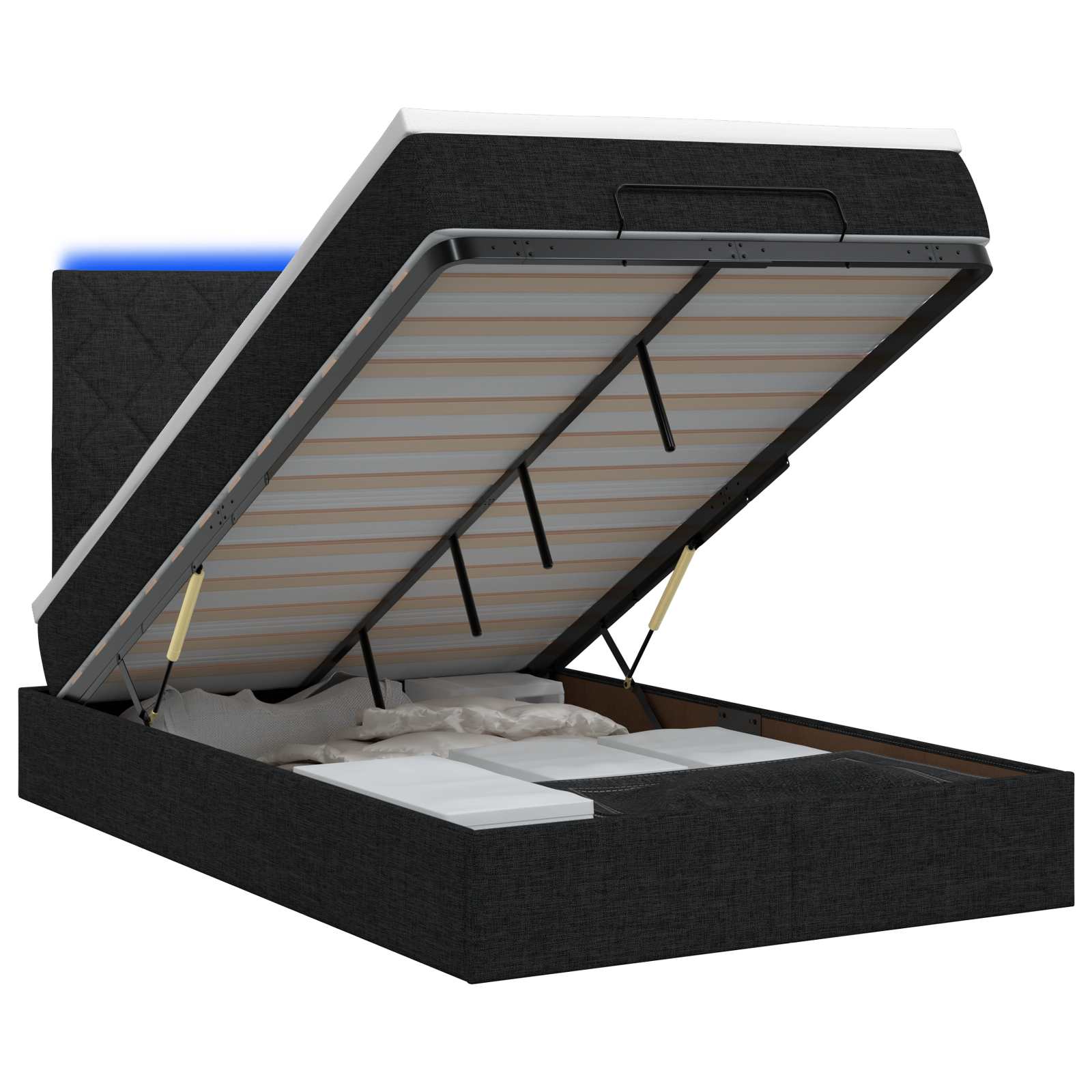Lit coffre avec matelas et LED Noir 120 x 200 cm Tissu