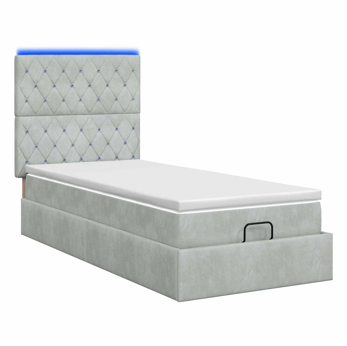 Lit coffre avec matelas et LED Gris clair 80 x 200 cm Velours