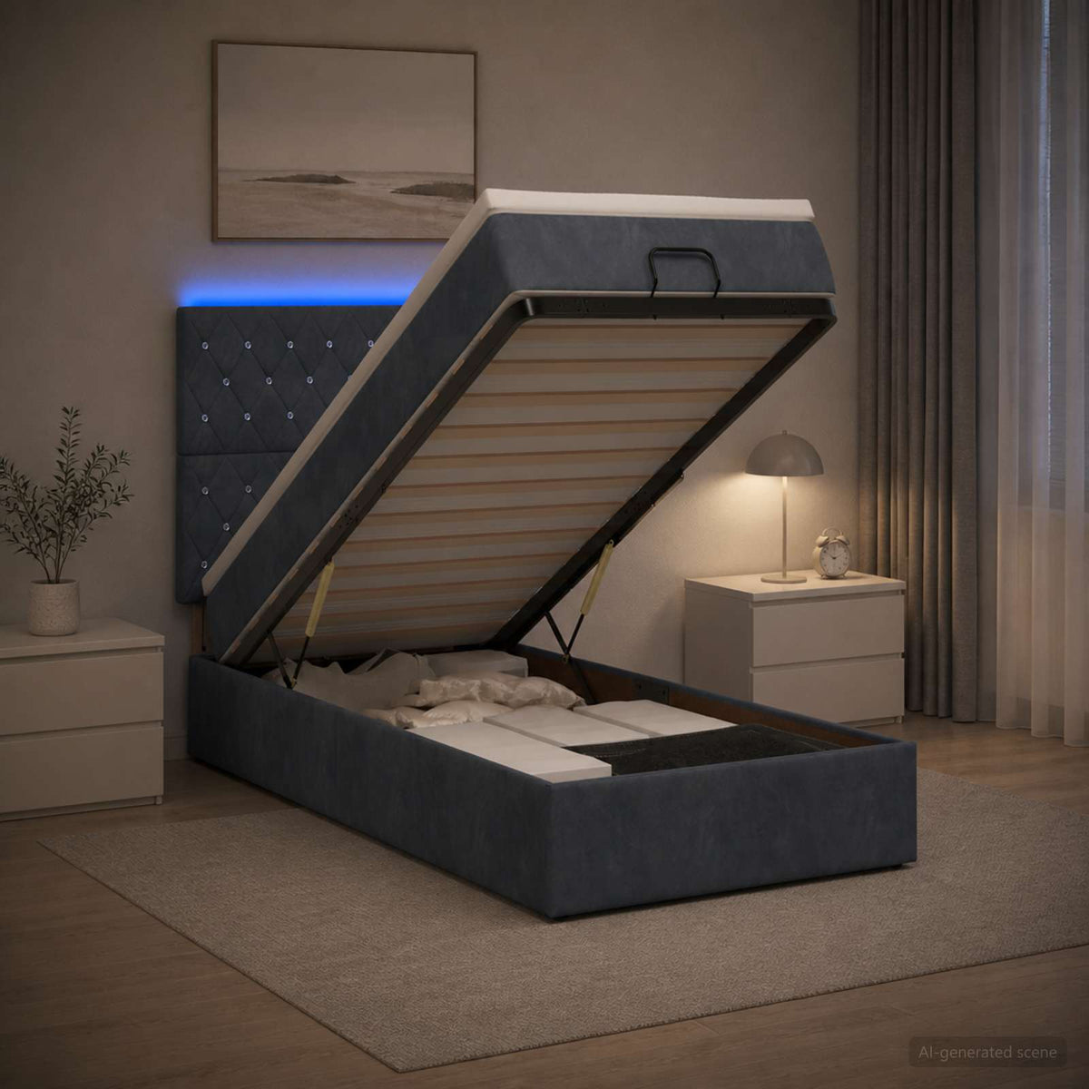 Lit coffre avec matelas et LED Gris foncé 80 x 200 cm Velours