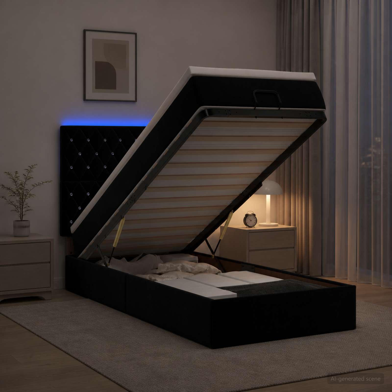 Lit coffre avec matelas et LED Noir 80 x 200 cm Velours