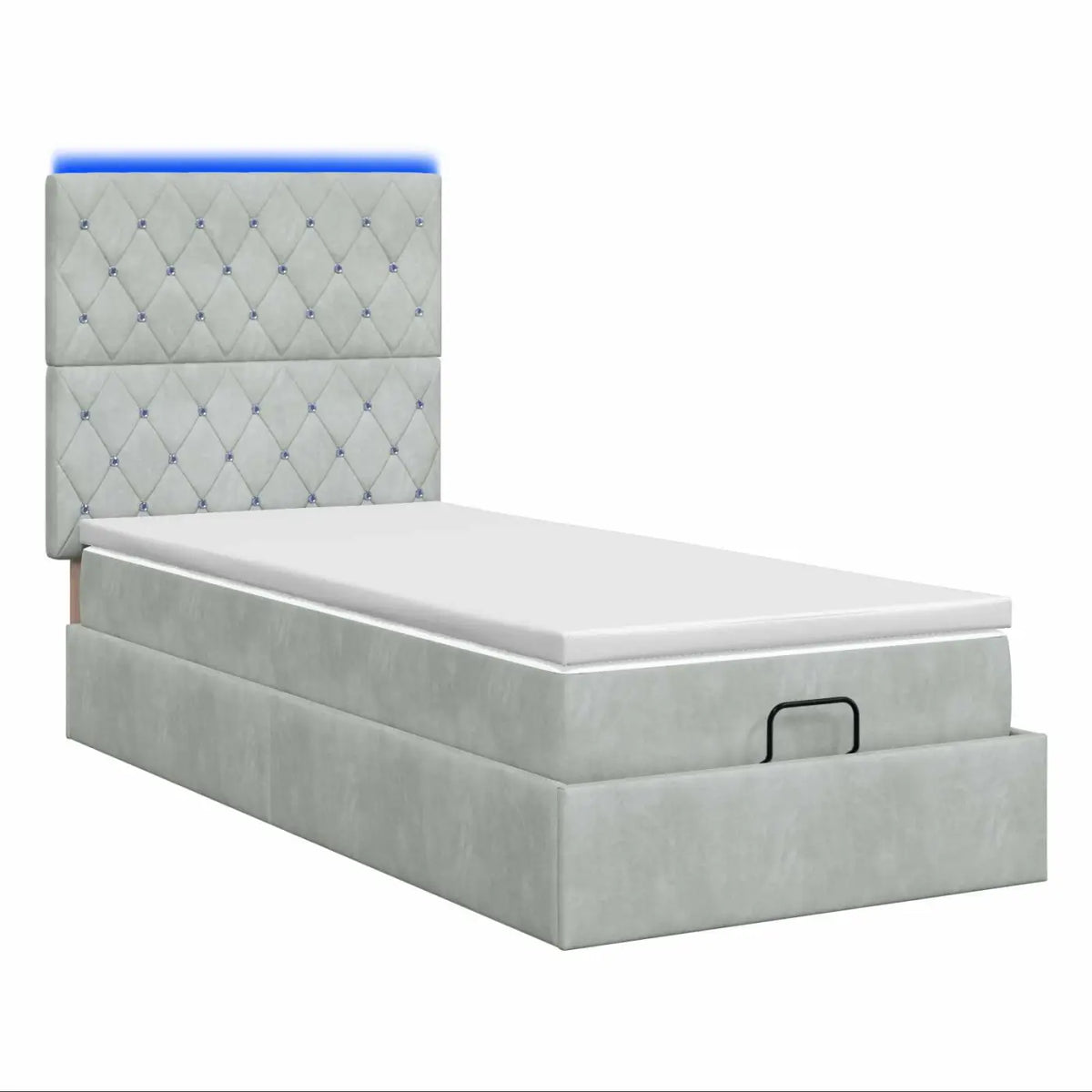 Lit coffre avec matelas et LED Gris clair 90 x 190 cm Velours - XIOS