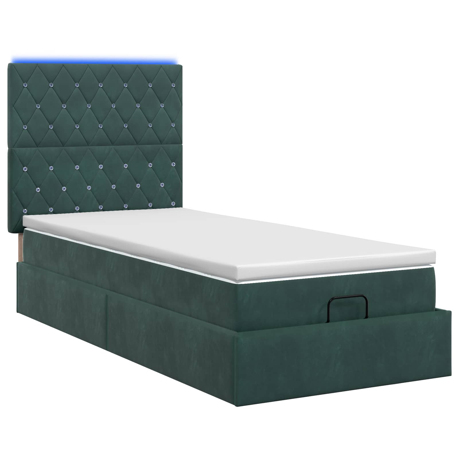 Lit coffre avec matelas et LED Vert foncé 100 x 200 cm Velours