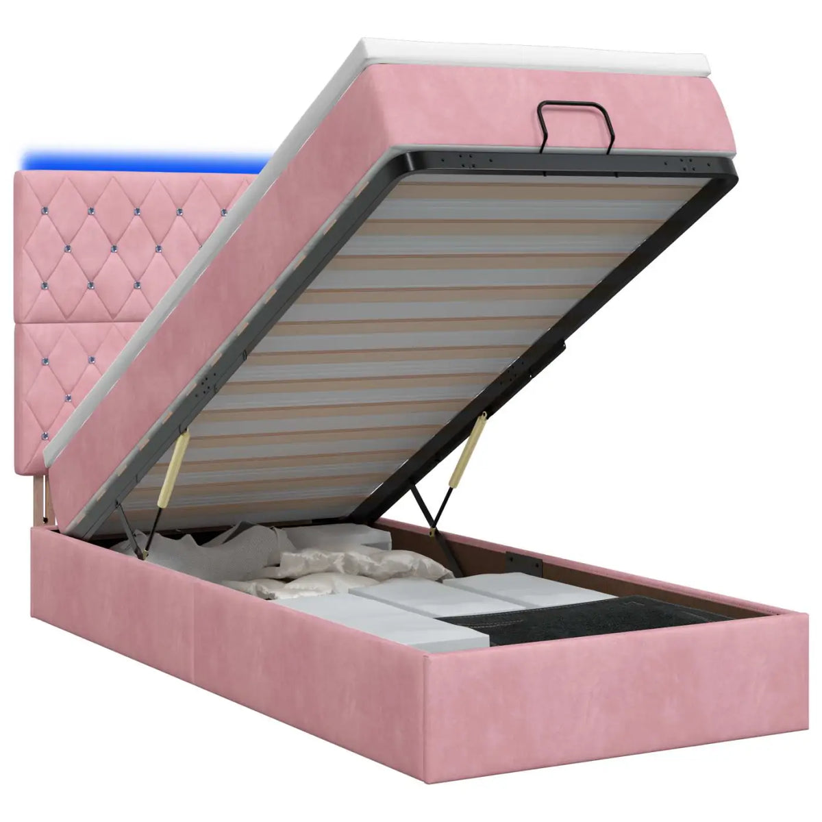 Lit coffre avec matelas et LED Rose 100 x 200 cm Velours - XIOS
