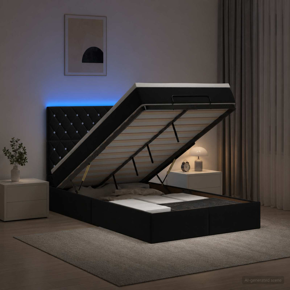 Lit coffre avec matelas et LED Noir 120 x 190 cm Velours