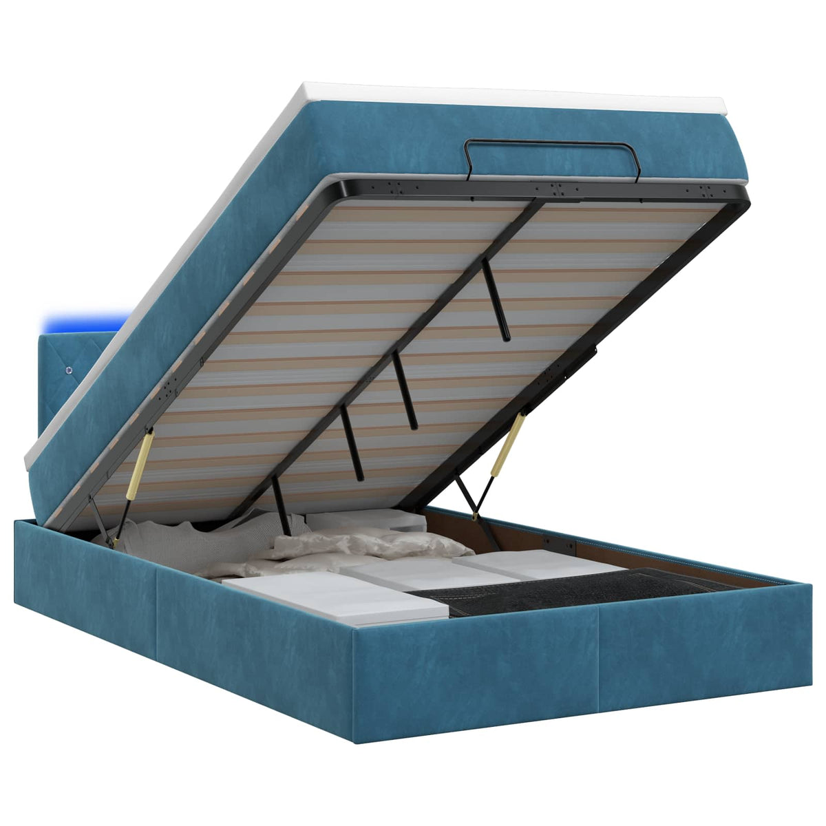 Lit coffre avec matelas et LED Bleu foncé 120 x 190 cm Velours