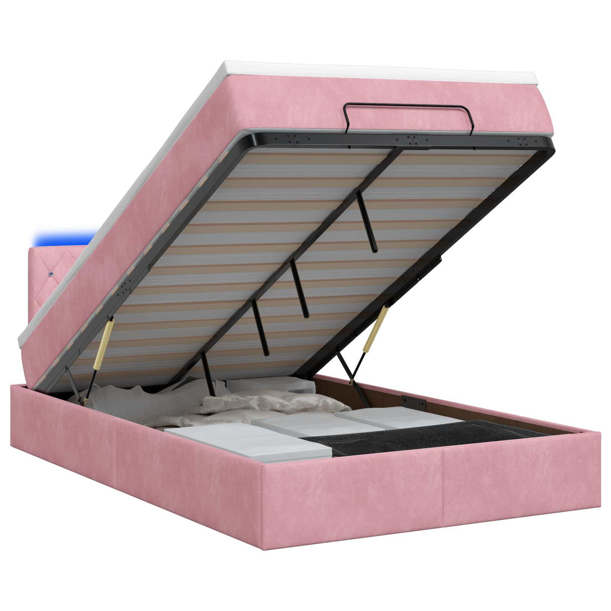 Lit coffre avec matelas et LED Rose 120 x 190 cm Velours