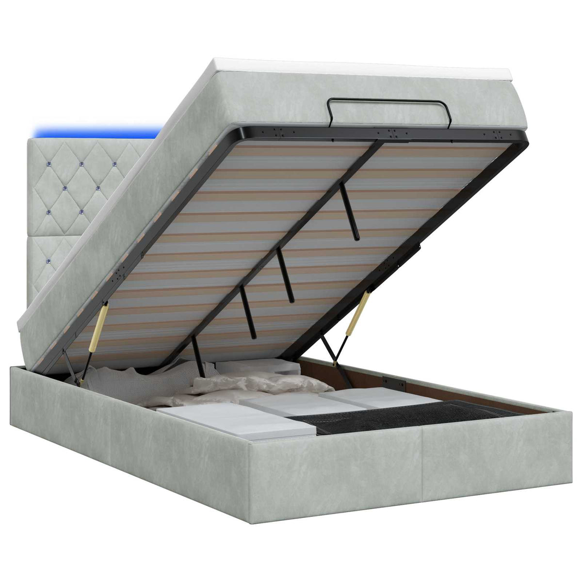 Lit coffre avec matelas et LED Gris clair 120 x 200 cm Velours