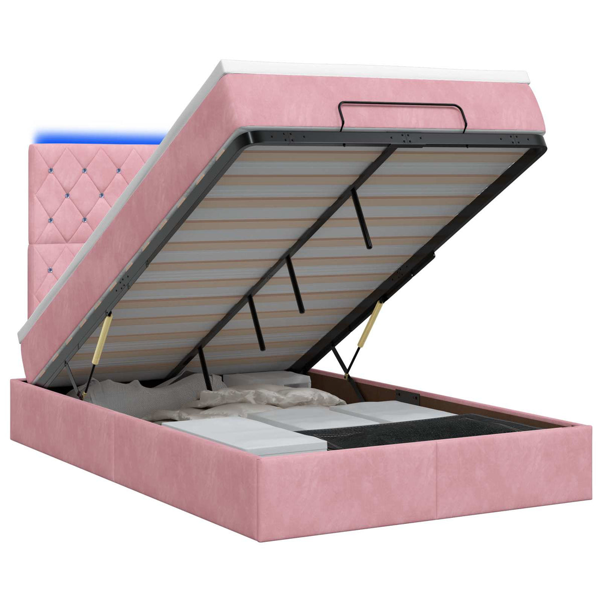 Lit coffre avec matelas et LED Rose 120 x 200 cm Velours