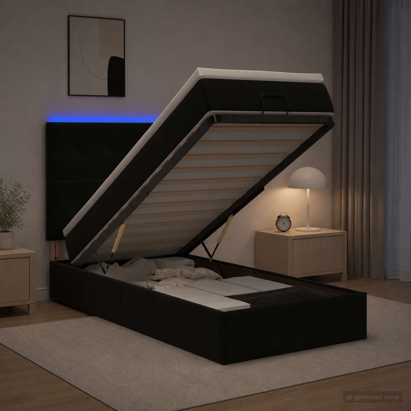 Lit coffre avec matelas et LED Noir 80 x 200 cm Velours