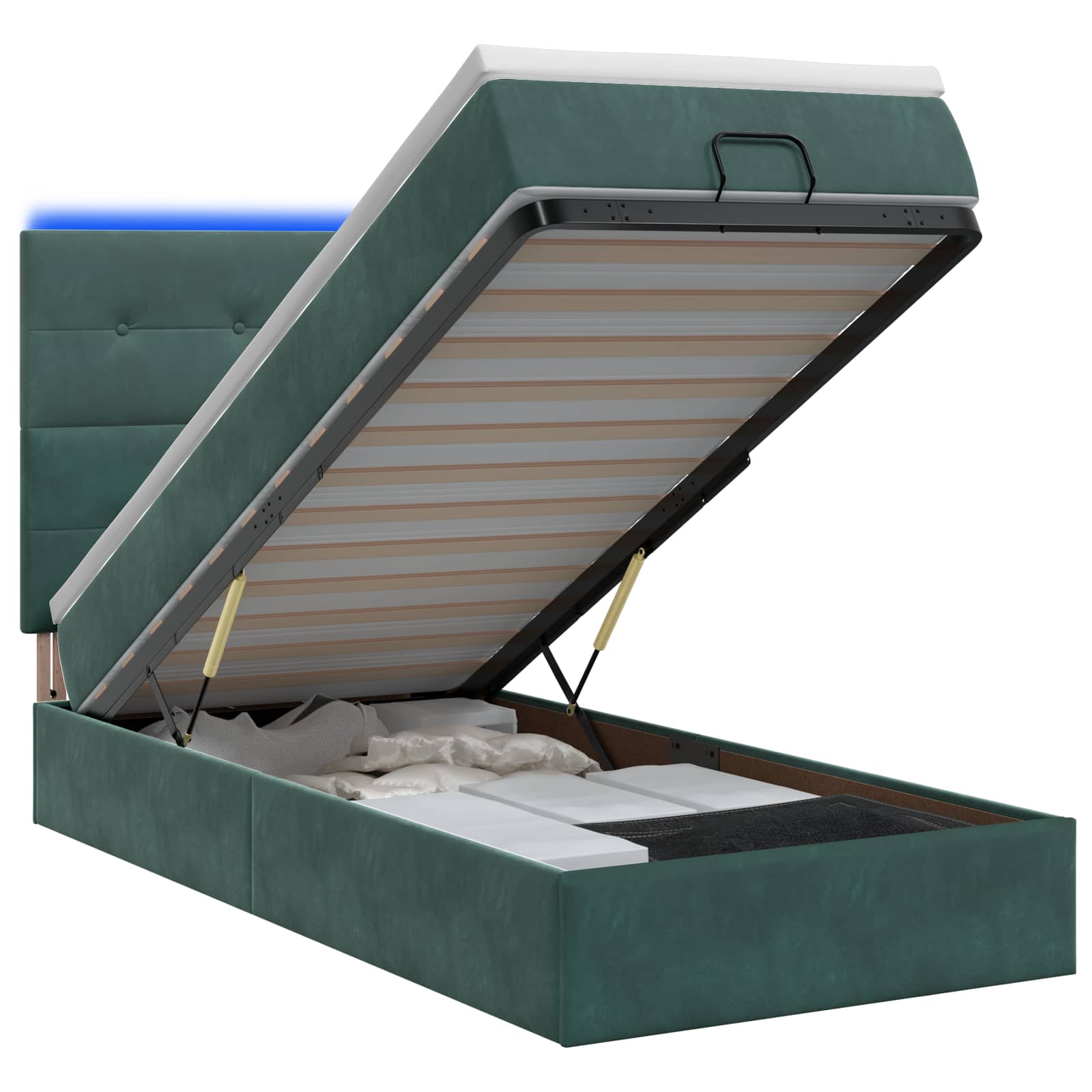 Lit coffre avec matelas et LED Vert foncé 90 x 190 cm Velours - XIOS