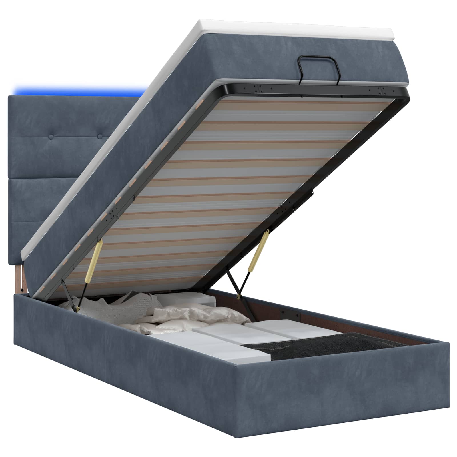 Lit coffre avec matelas et LED Gris foncé 90 x 200 cm Velours - XIOS