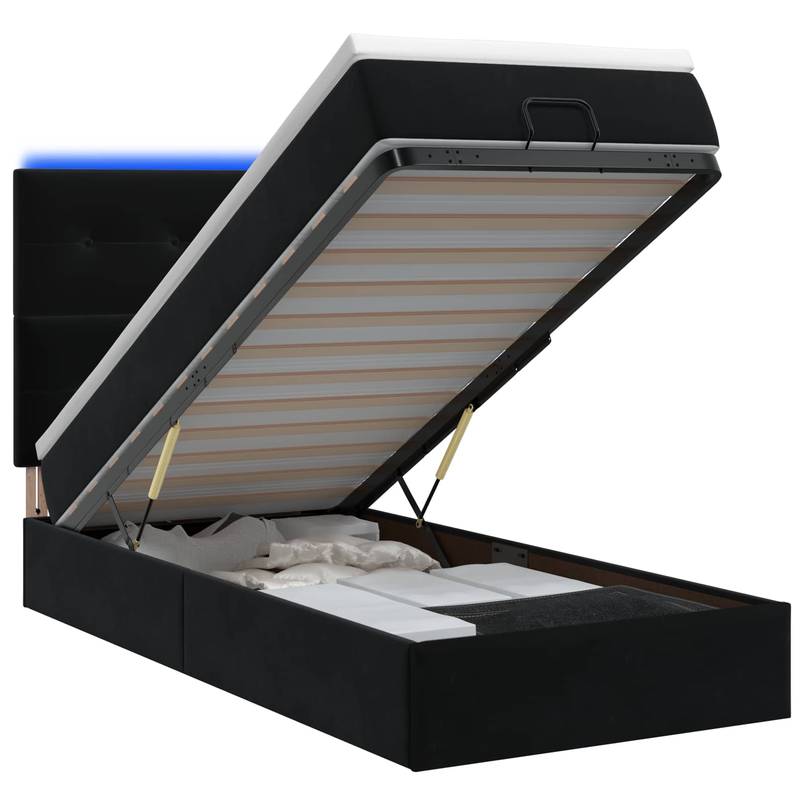 Lit coffre avec matelas et LED Noir 90 x 200 cm Velours - XIOS