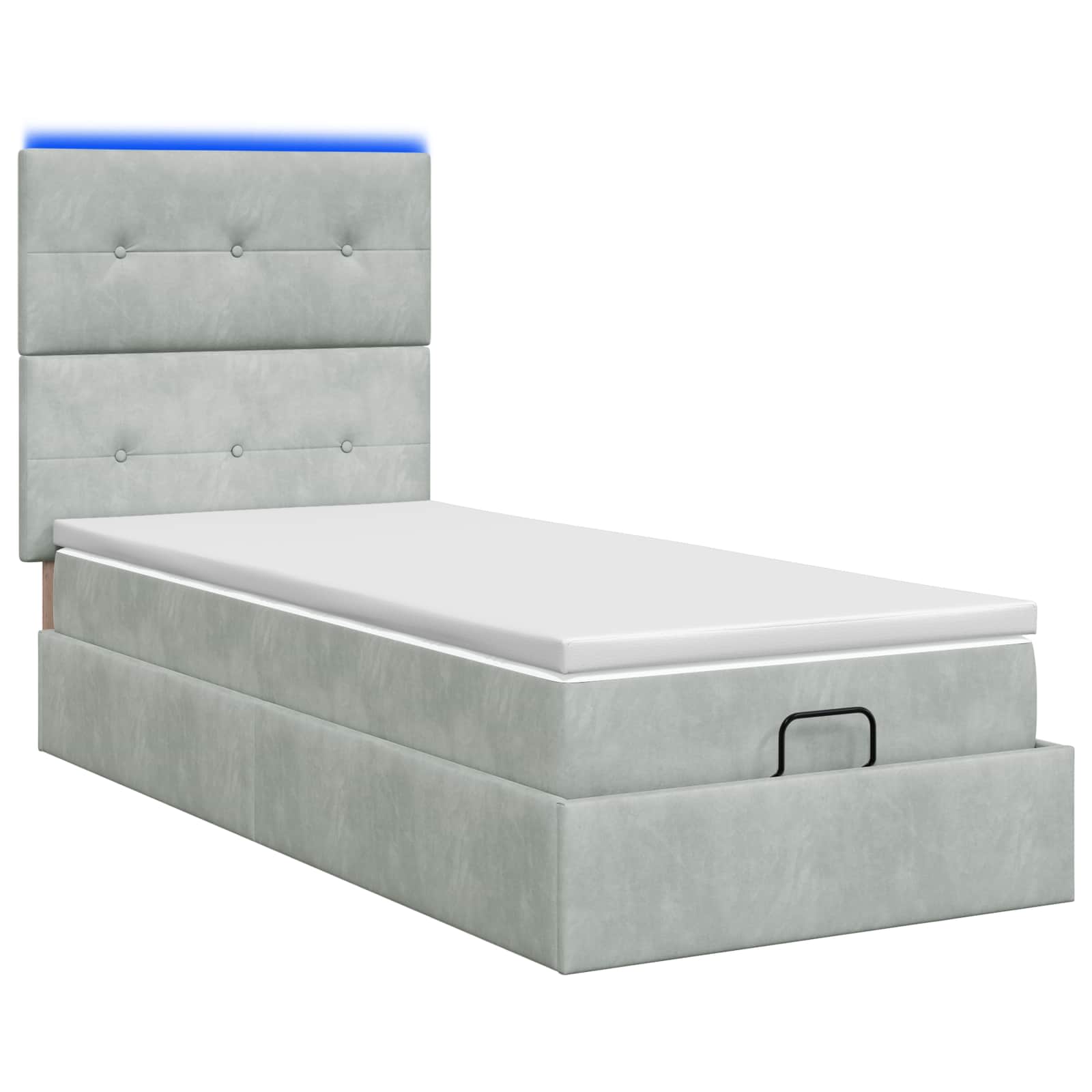 Lit coffre avec matelas et LED Gris clair 100 x 200 cm Velours - XIOS