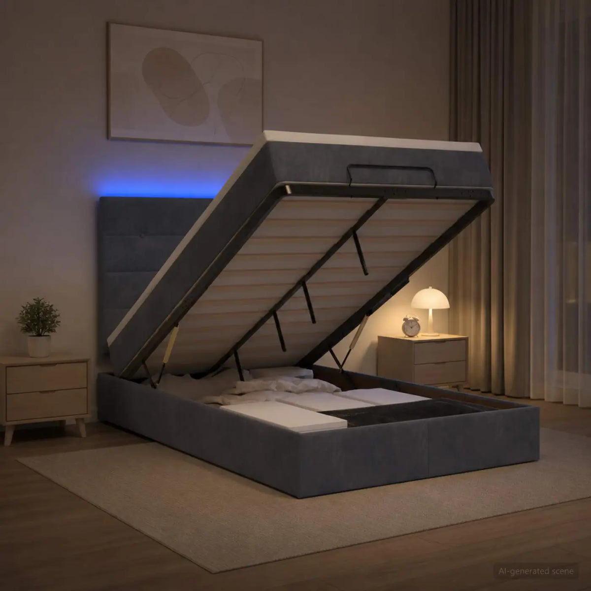 Lit coffre avec matelas et LED Gris foncé 120 x 190 cm Velours - XIOS