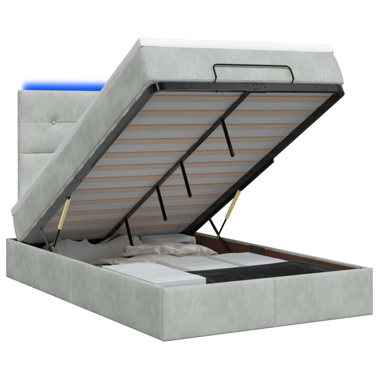 Lit coffre avec matelas et LED Gris clair 120 x 200 cm Fløjl