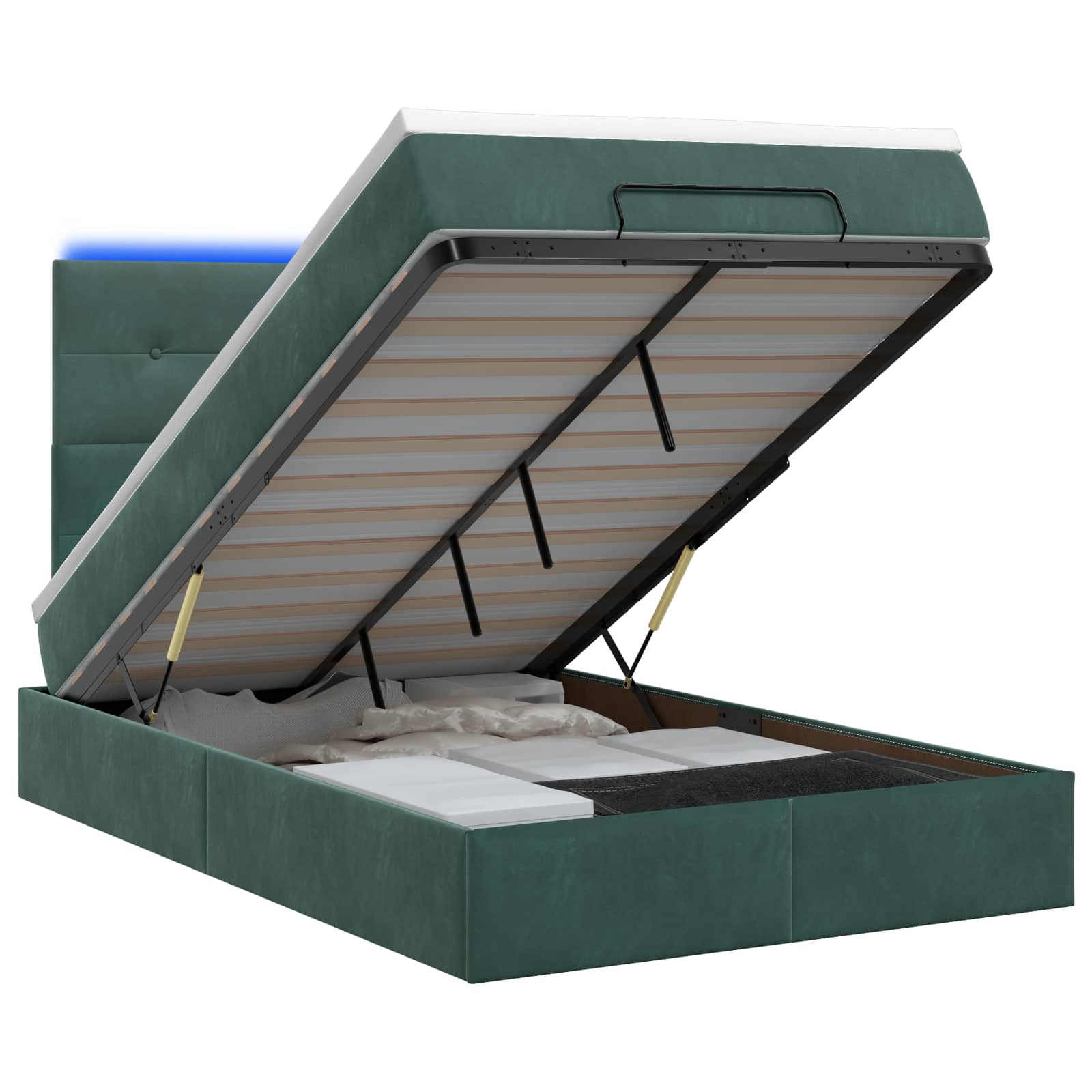 Lit coffre avec matelas et LED Vert foncé 120 x 200 cm Fløjl