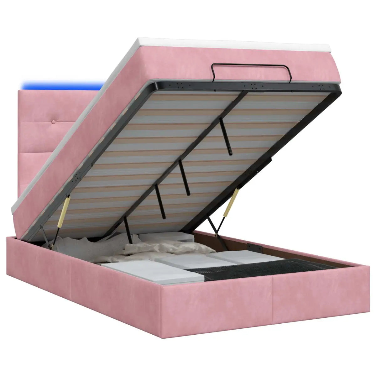 Lit coffre avec matelas et LED Rose 120 x 200 cm Velours - XIOS