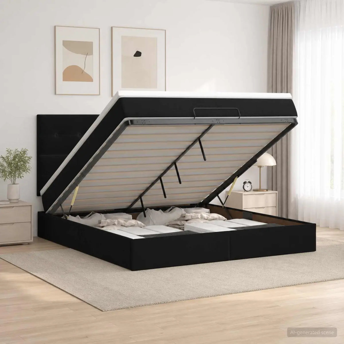 Lit ottoman avec matelas Noir 140 x 200 cm Velours - XIOS