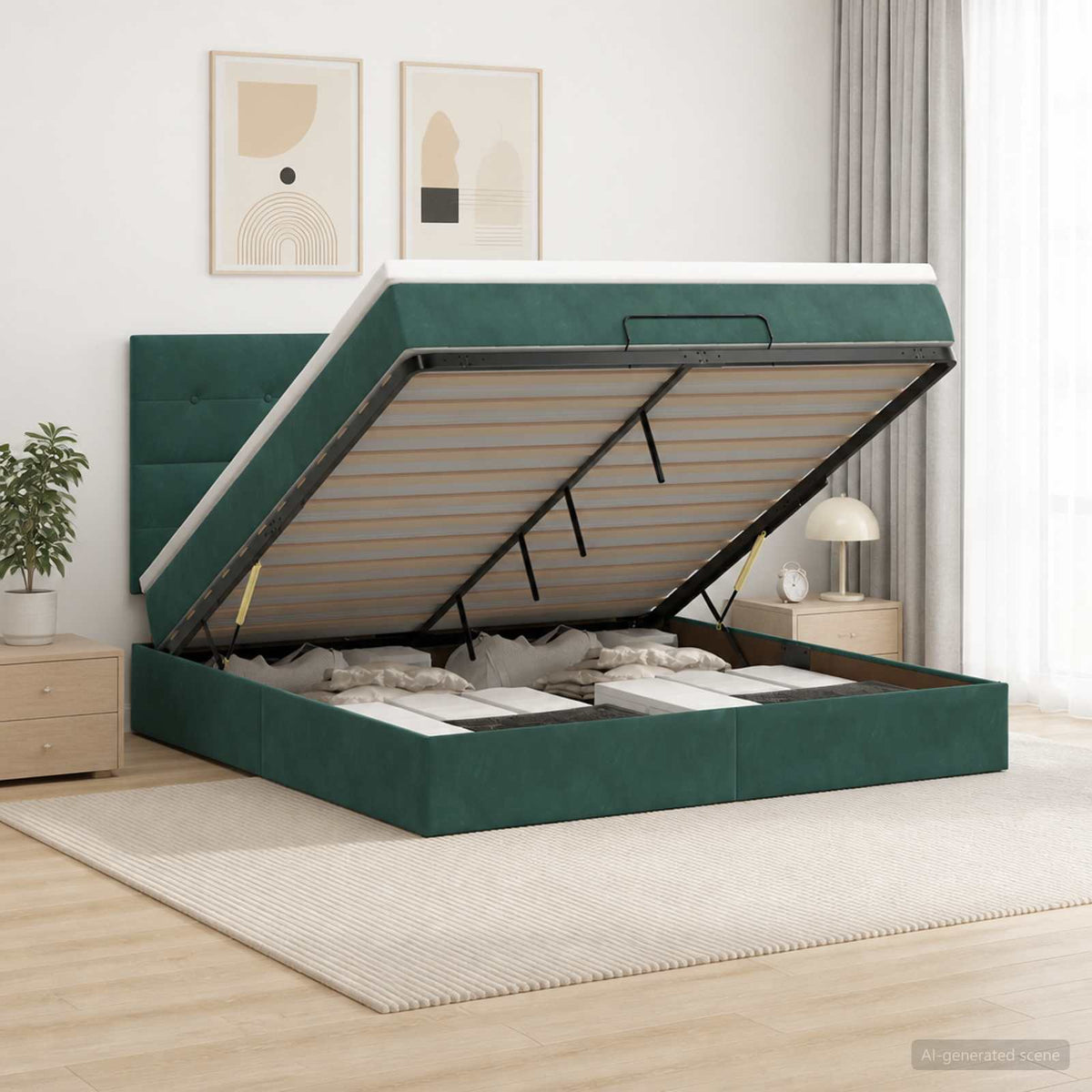 Lit ottoman avec matelas Vert foncé 140 x 190 cm Velours
