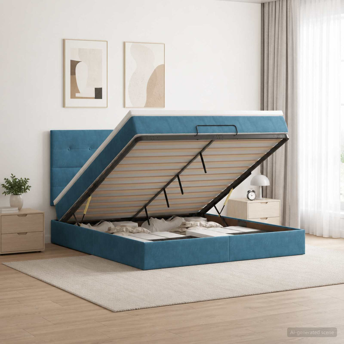 Lit ottoman avec matelas Bleu foncé 140 x 190 cm Velours