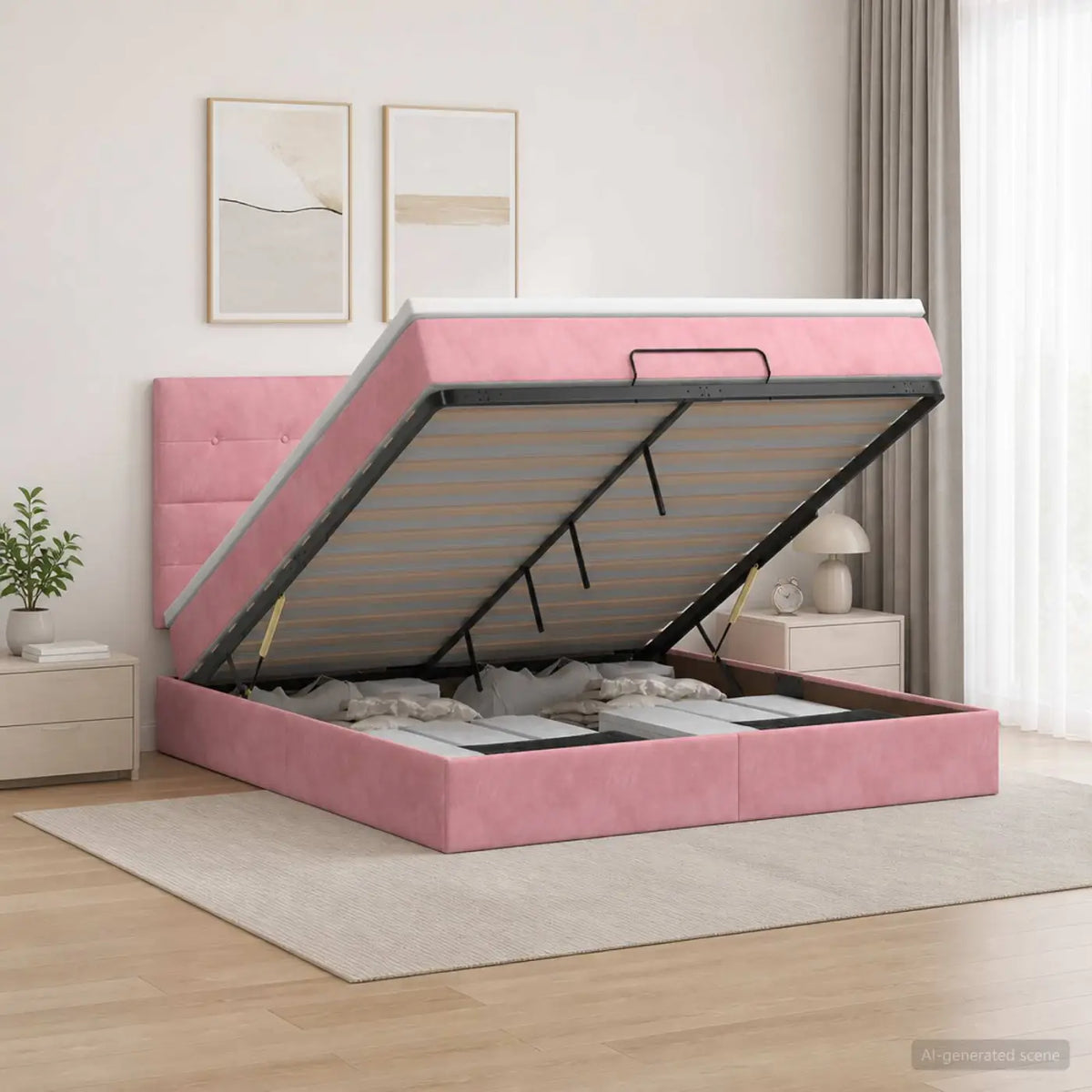 Lit ottoman avec matelas Rose 140 x 190 cm Velours - XIOS