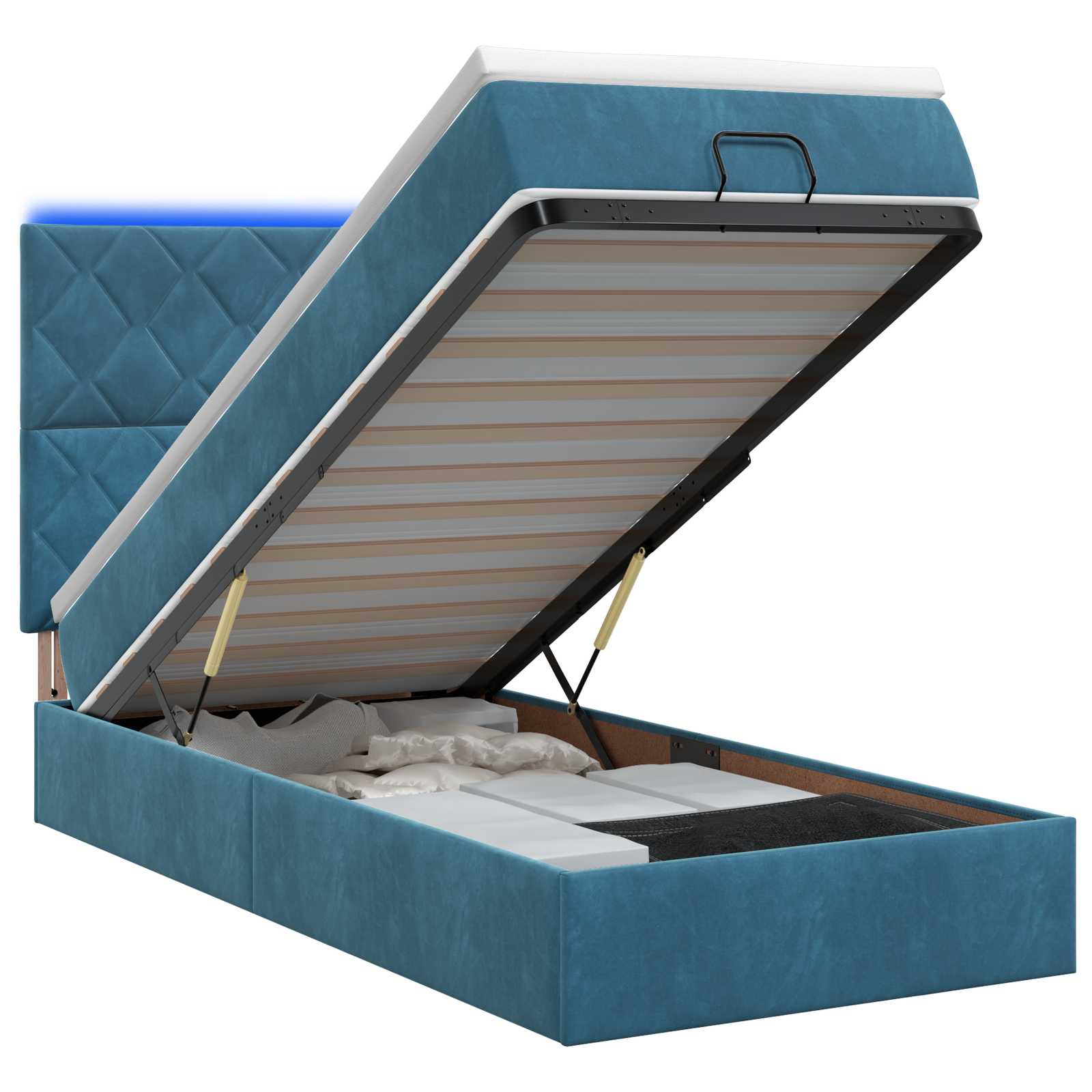 Lit coffre avec matelas et LED Bleu foncé 80 x 200 cm Velours