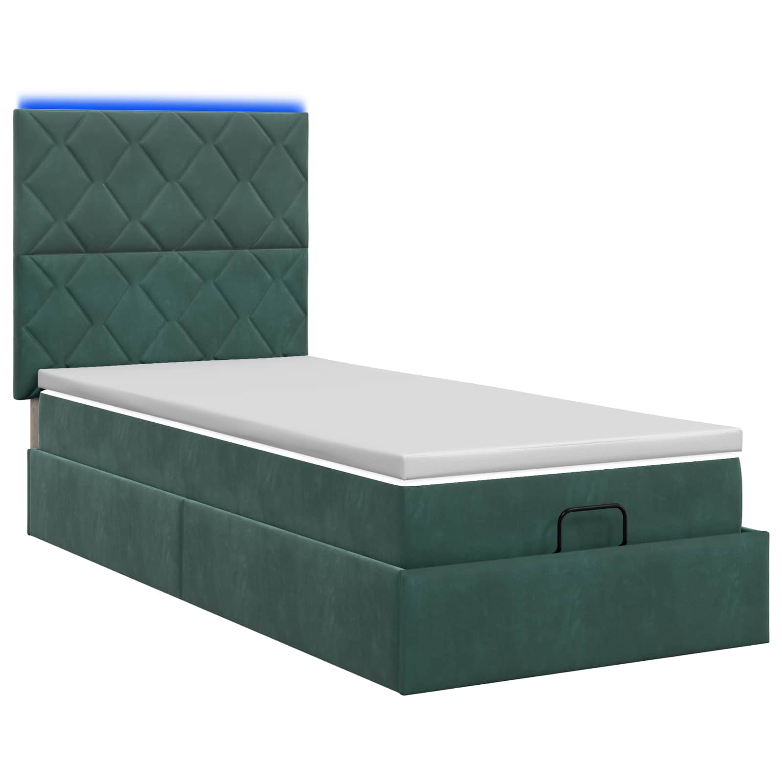 Lit coffre avec matelas et LED Vert foncé 100 x 200 cm Velours