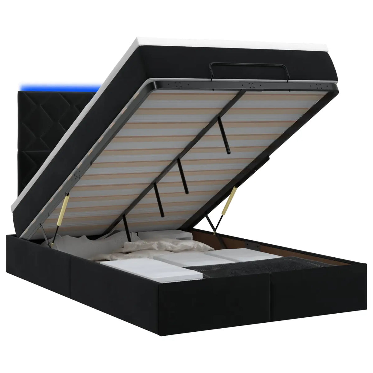 Lit coffre avec matelas et LED Noir 120 x 200 cm Velours - XIOS