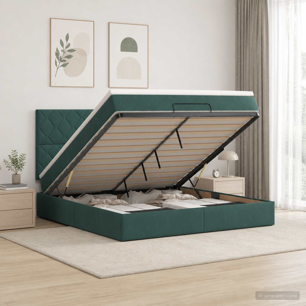 Lit ottoman avec matelas Vert foncé 140 x 190 cm Velours