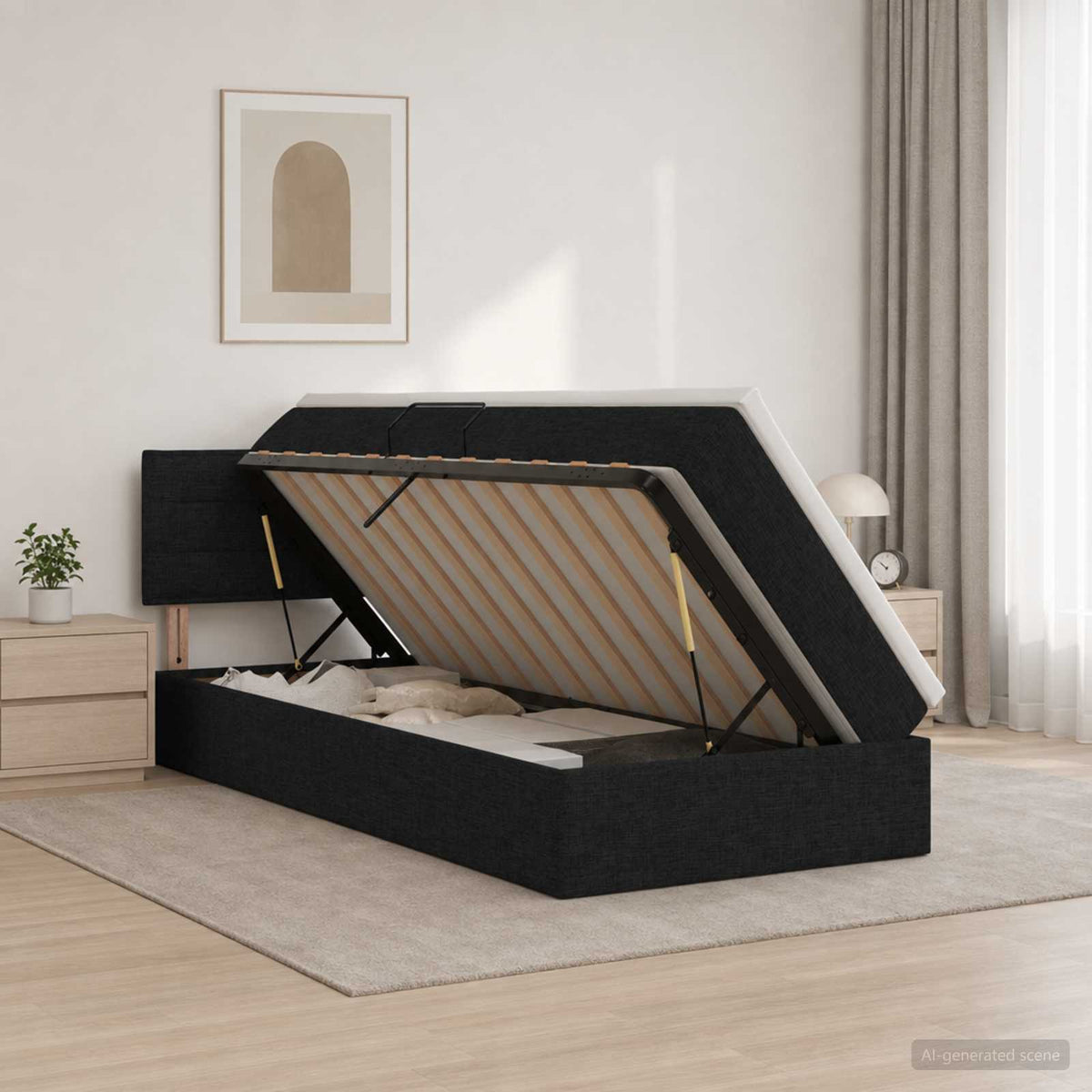 Lit de rangement LED avec matelas Noir 100 x 200 cm Tissu