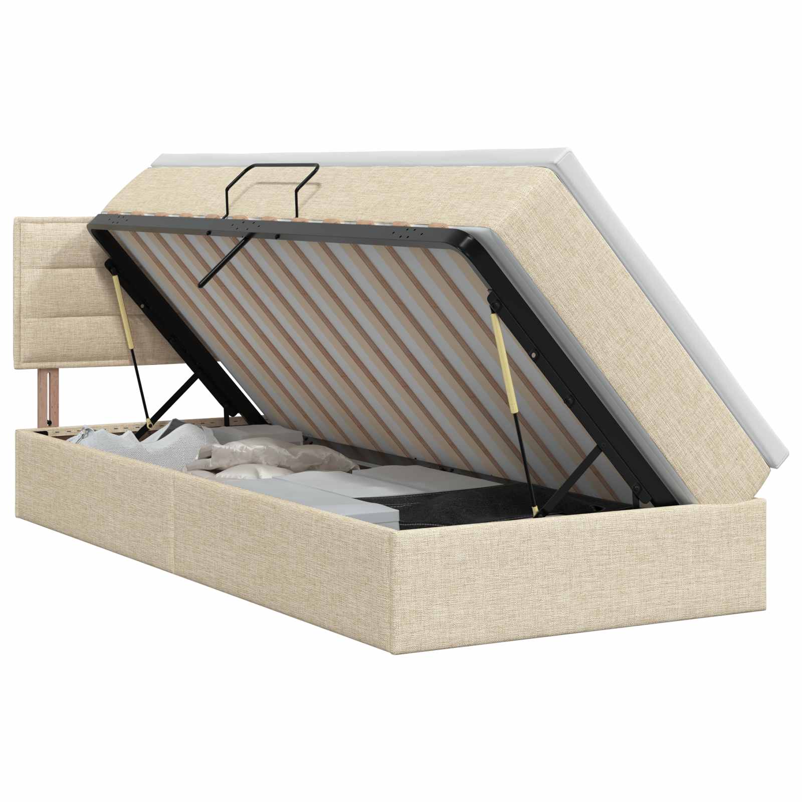 Lit avec rangement et matelas Crème 100 x 200 cm Velours