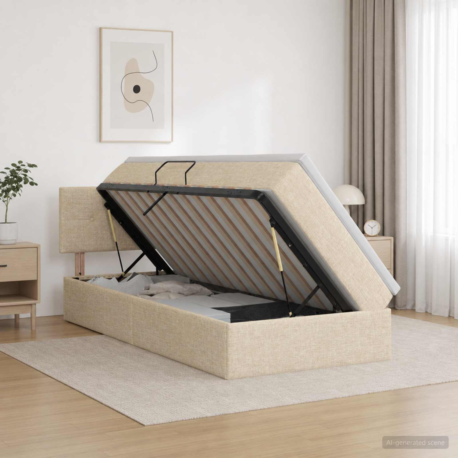 Lit avec rangement et matelas Crème 100 x 200 cm Velours