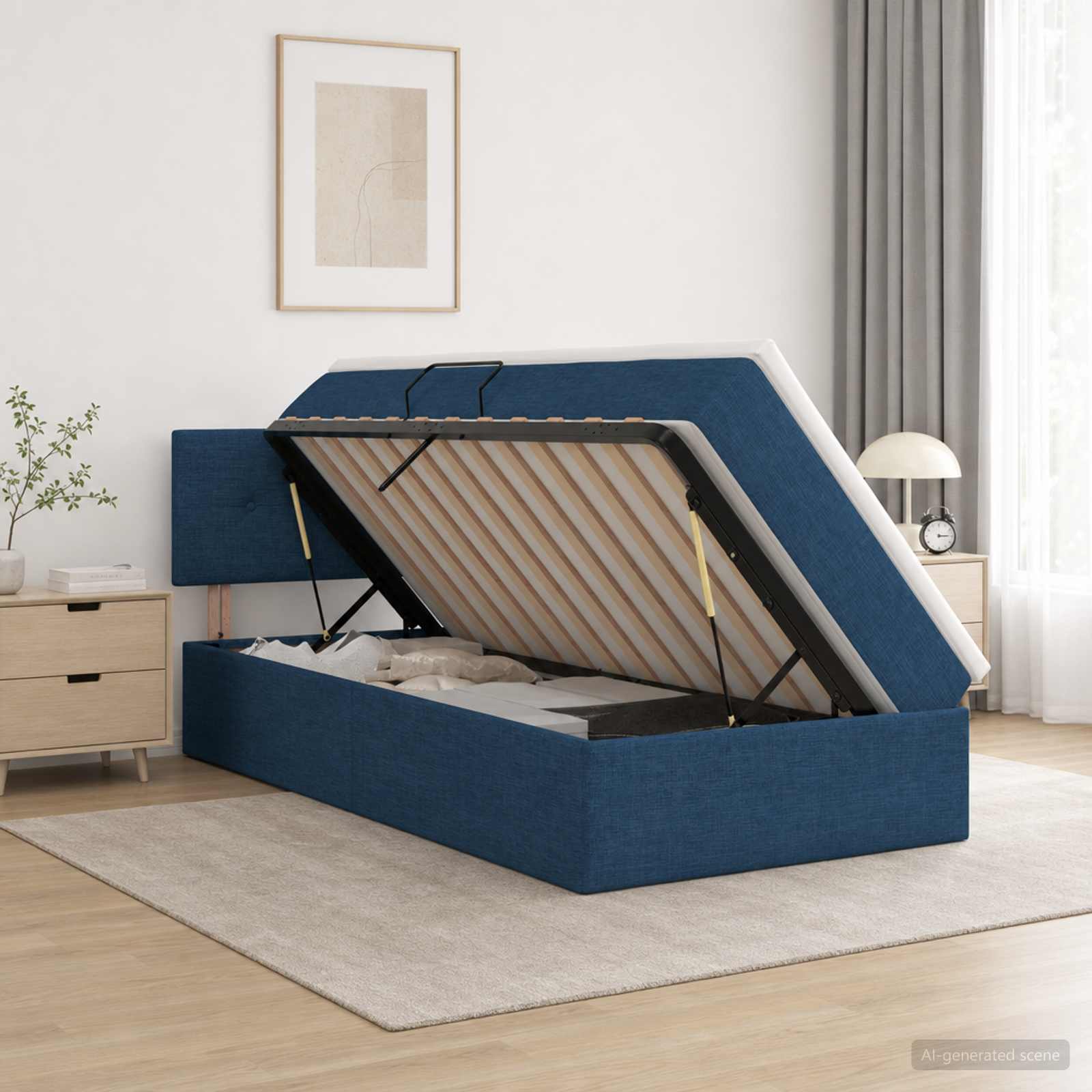 Lit de rangement LED avec matelas Bleu 100 x 200 cm Tissu