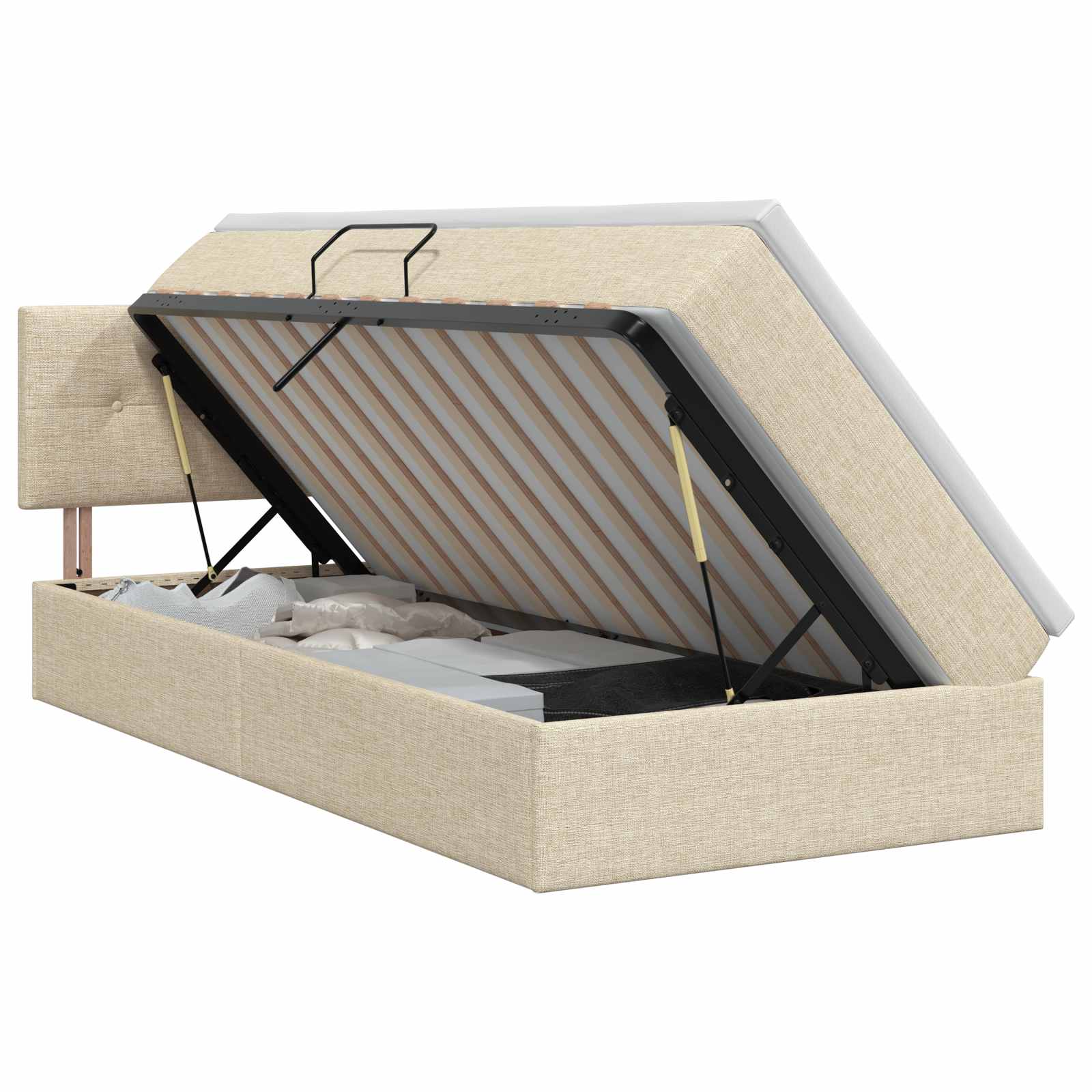 Lit avec rangement et matelas Crème 100 x 200 cm Velours