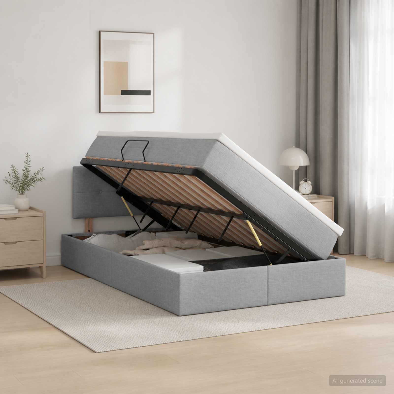 Lit avec rangement et matelas Gris clair 120 x 200 cm Velours