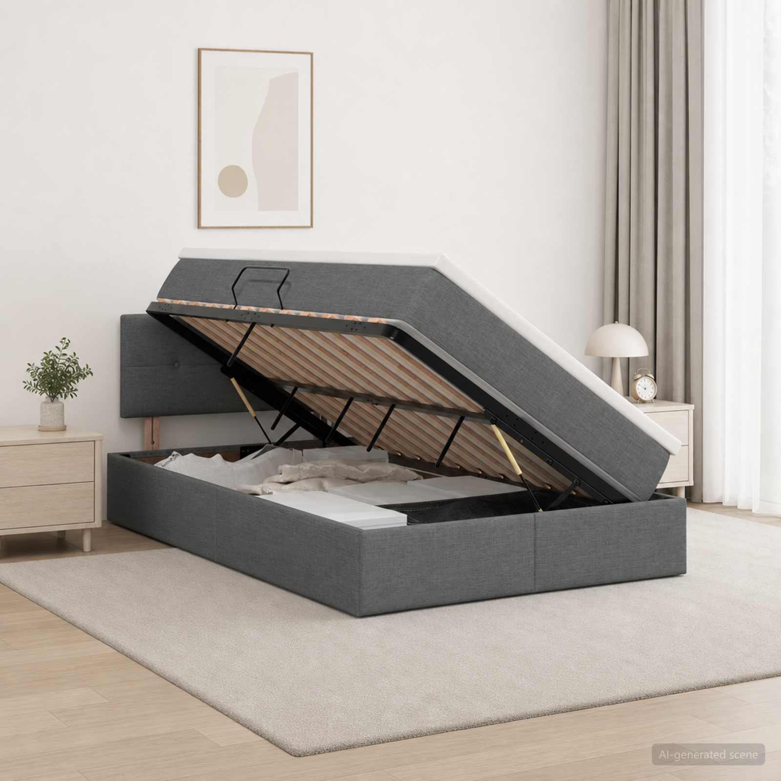 Lit avec rangement et matelas Gris foncé 120 x 200 cm Velours