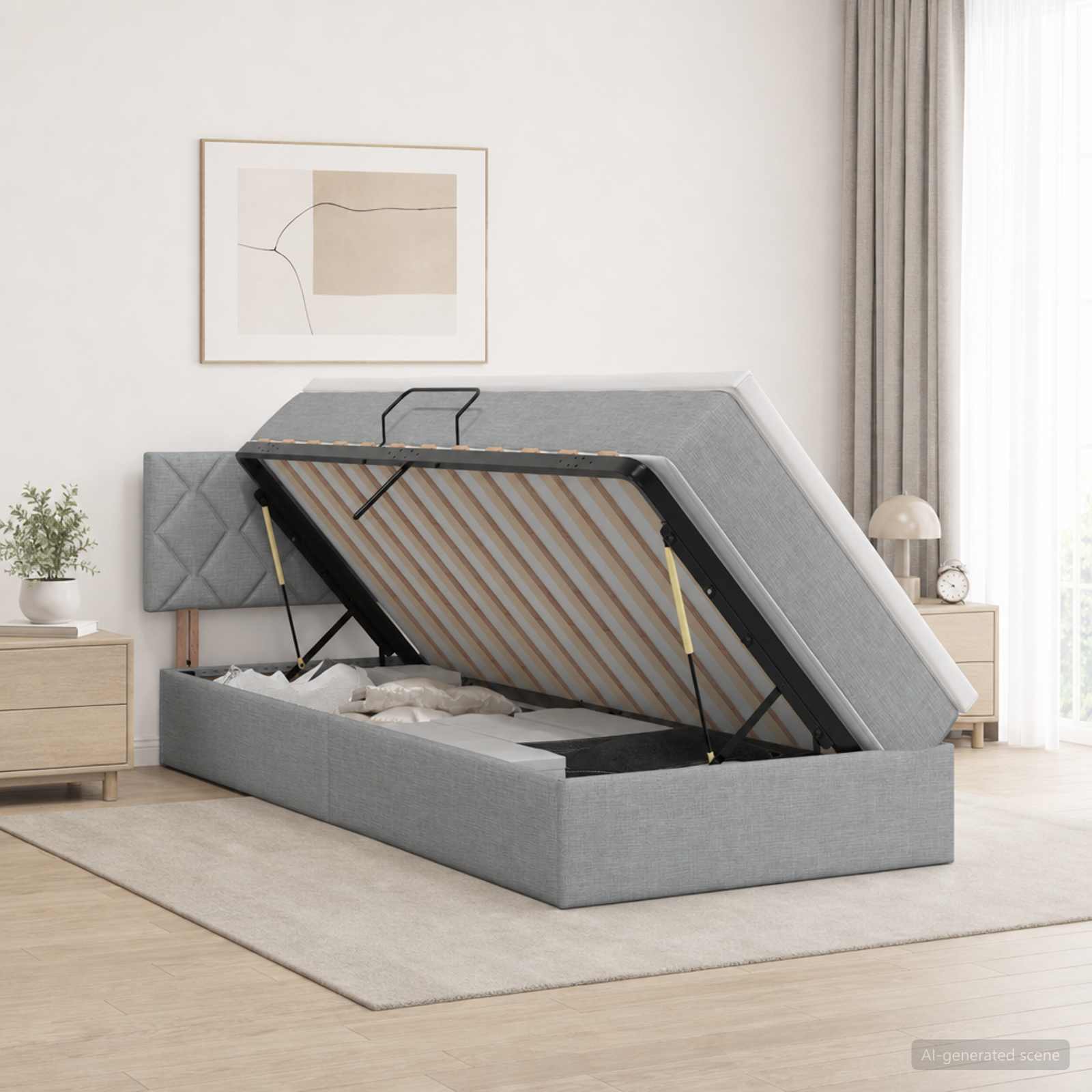 Lit de rangement LED avec matelas Gris clair 100 x 200 cm Tissu