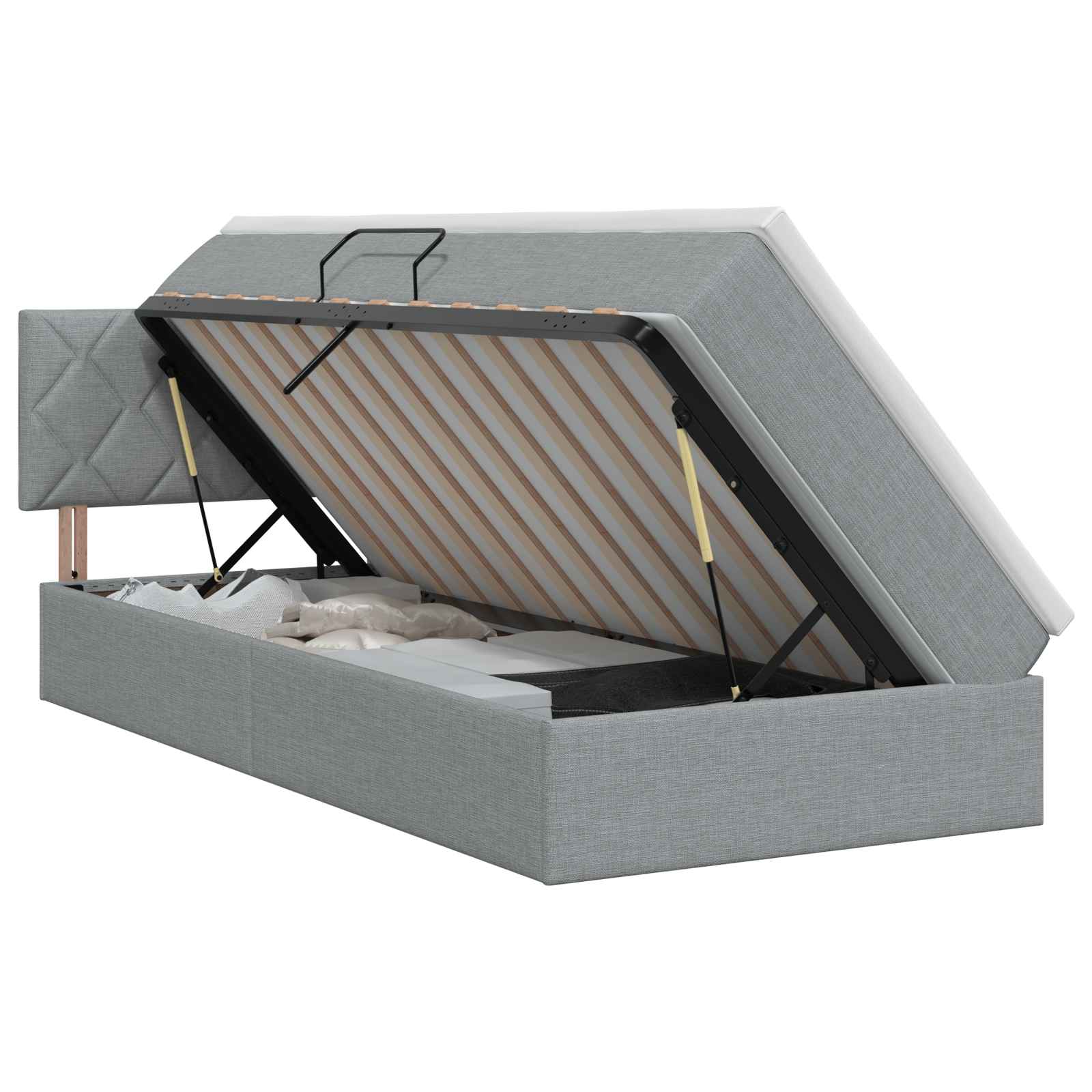 Lit avec rangement et matelas Gris clair 100 x 200 cm Velours