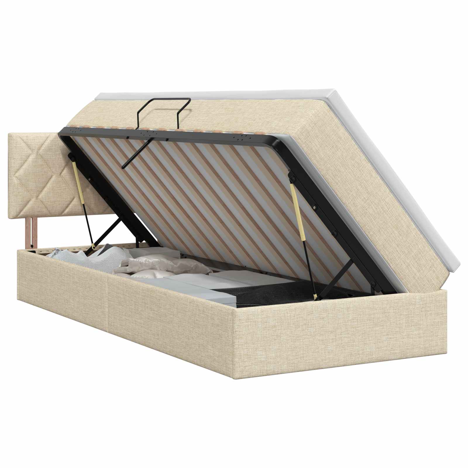 Lit avec rangement et matelas Crème 100 x 200 cm Velours