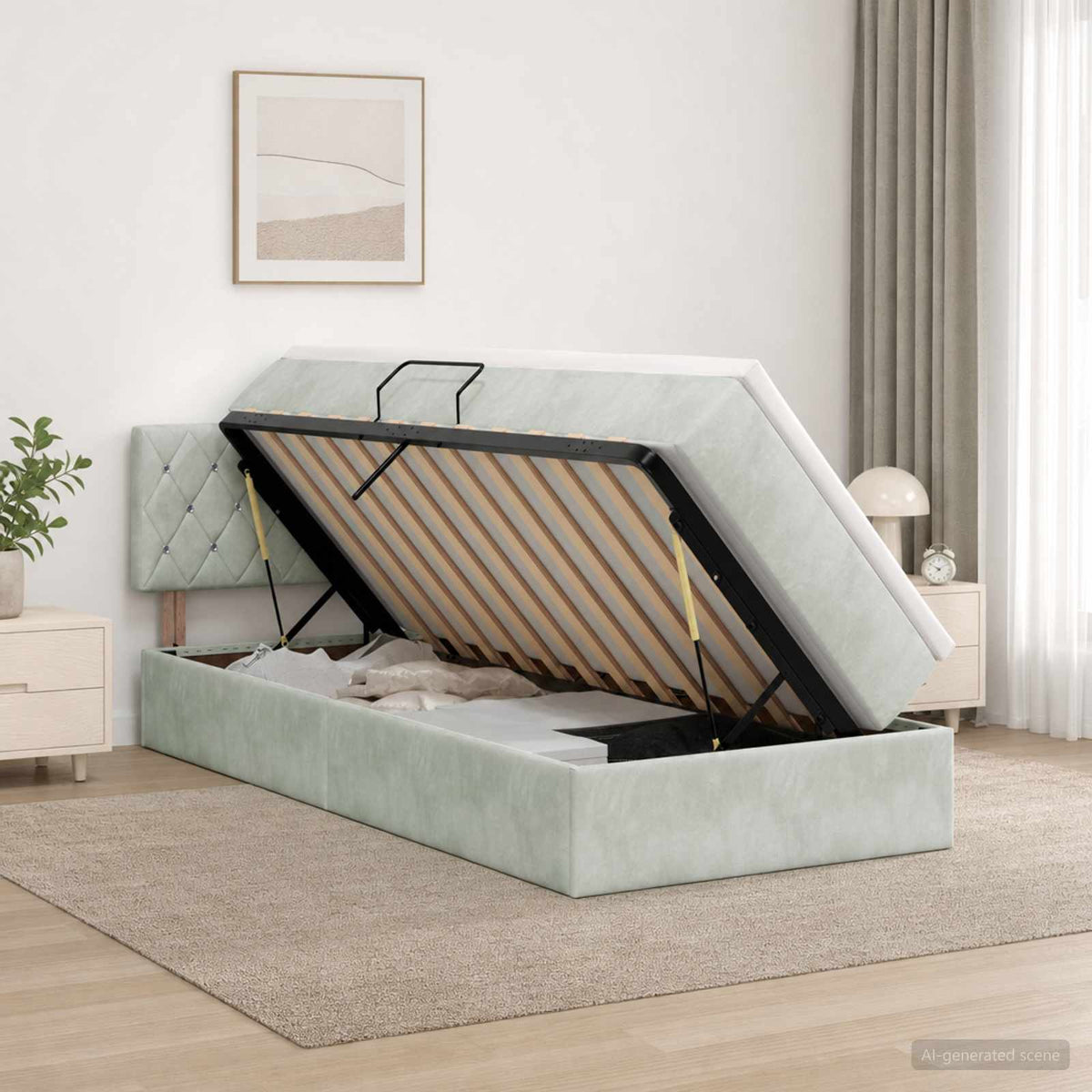 Lit de rangement LED avec matelas Gris clair 90 x 200 cm